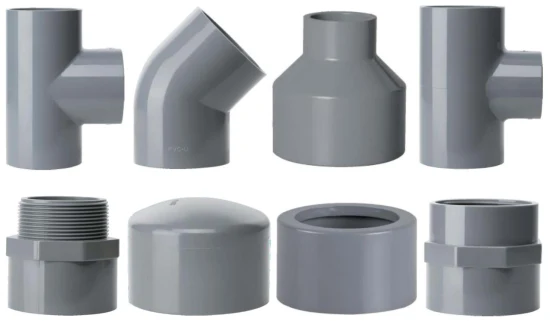 고품질 DIN 표준 및 ASTM Sch80 플라스틱 파이프 피팅, PVC 파이프 커플링 조인트 및 피팅, 산업 시스템용 UPVC 압력 파이프 피팅